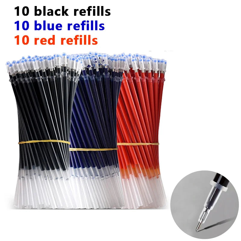 Gel Pens & Ballpoint Pens Set (Black, Red & Blue) – 130 mm Universal Refills