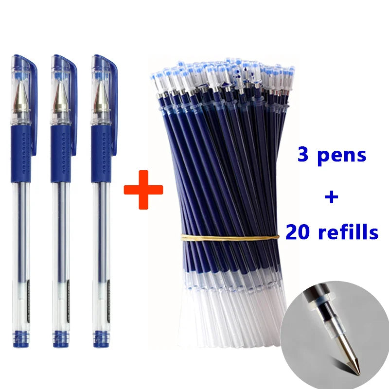 Gel Pens & Ballpoint Pens Set (Black, Red & Blue) – 130 mm Universal Refills