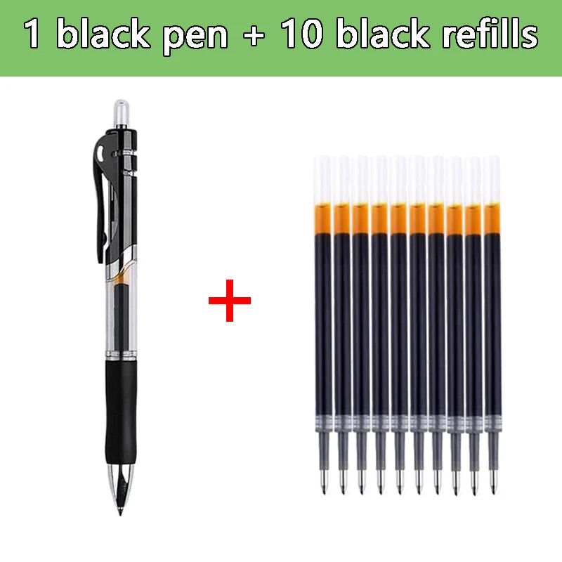 Gel Pens & Ballpoint Pens Set (Black, Red & Blue) – 130 mm Universal Refills