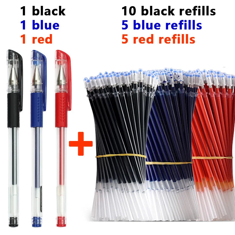 Gel Pens & Ballpoint Pens Set (Black, Red & Blue) – 130 mm Universal Refills