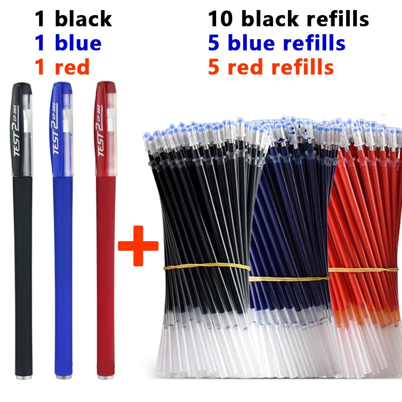 Gel Pens & Ballpoint Pens Set (Black, Red & Blue) – 130 mm Universal Refills